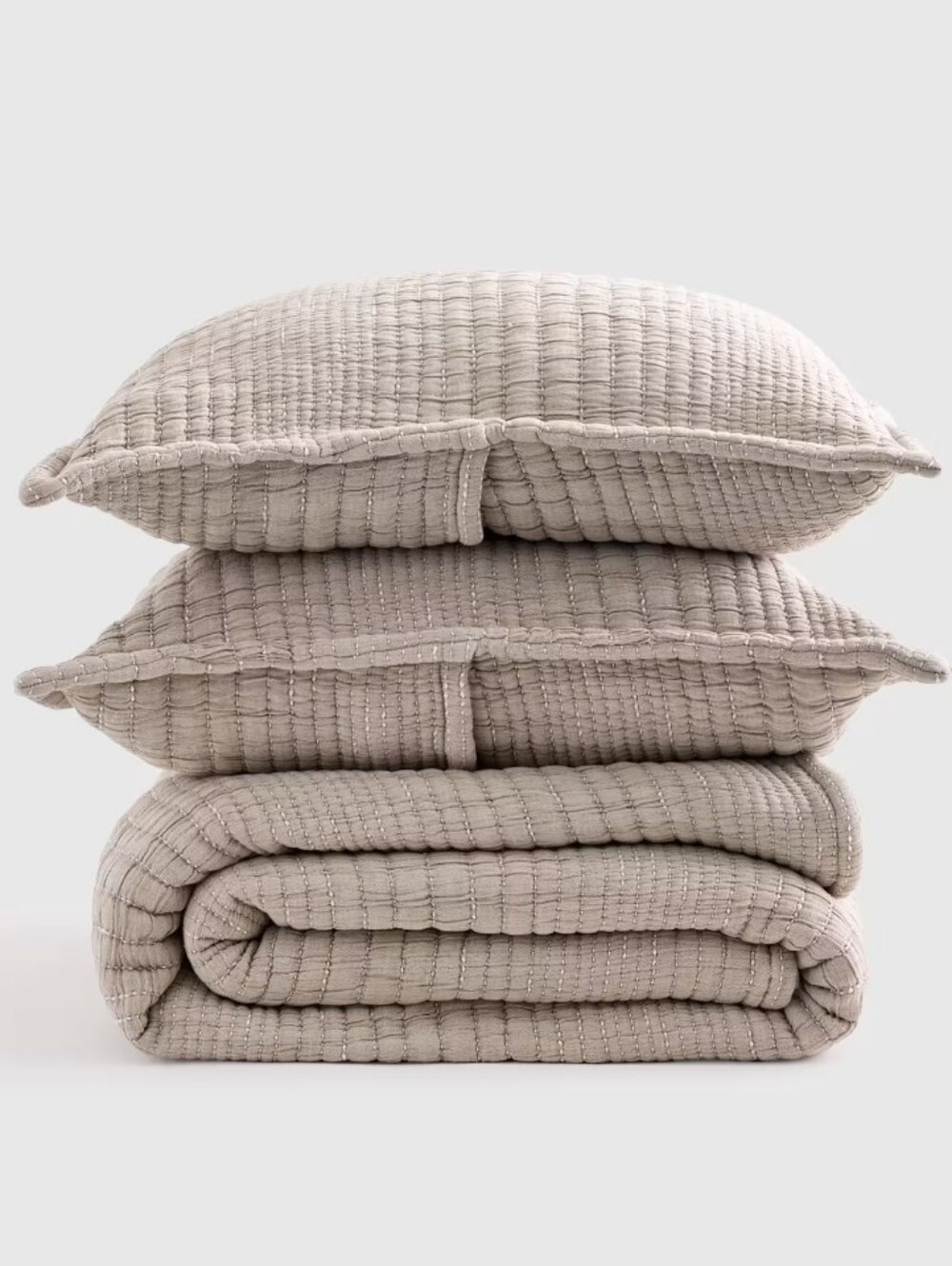 Quince Organic Cotton Channel Stitch Coverlet set- taupe